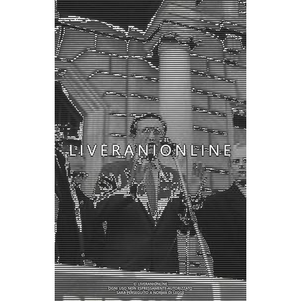 RETROSPETTIVA GIANFRANCO FINI POLITICO NELLA FOTO GIANFRANCO FINI A MILANO IN UN COMIZIO POLITICO AG ALDO LIVERANI SAS 