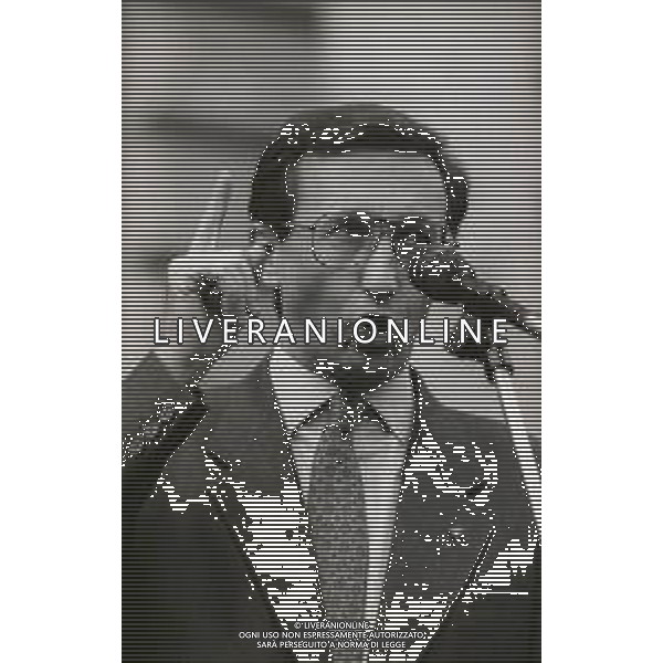 RETROSPETTIVA GIANFRANCO FINI POLITICO NELLA FOTO GIANFRANCO FINI A MILANO IN UN COMIZIO POLITICO AG ALDO LIVERANI SAS 