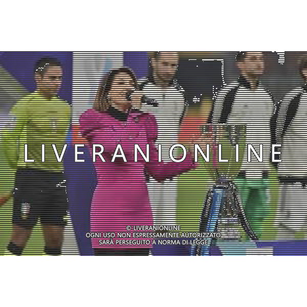 Arianna Bergamaschi canta l\'inno nazionale Inter vs Juventus Finale Supercoppa Frecciarossa Milano 12-01-2022 Stadio Giuseppe Meazza - San Siro foto Roberto Garavaglia/ag. Aldo Liverani sas /AGENZIA ALDO LIVERANI SAS