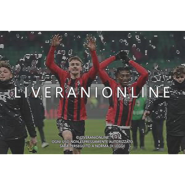 Alexis Saelemaekers (Milan) esulta con Rafael Leao (Milan) a fine gara Milan vs Genoa Coppa Italia Frecciarossa - ottavi di finale Milano 13-01-2022 Stadio Giuseppe Meazza - San Siro foto Roberto Garavaglia/ag. Aldo Liverani sas /AGENZIA ALDO LIVERANI SAS