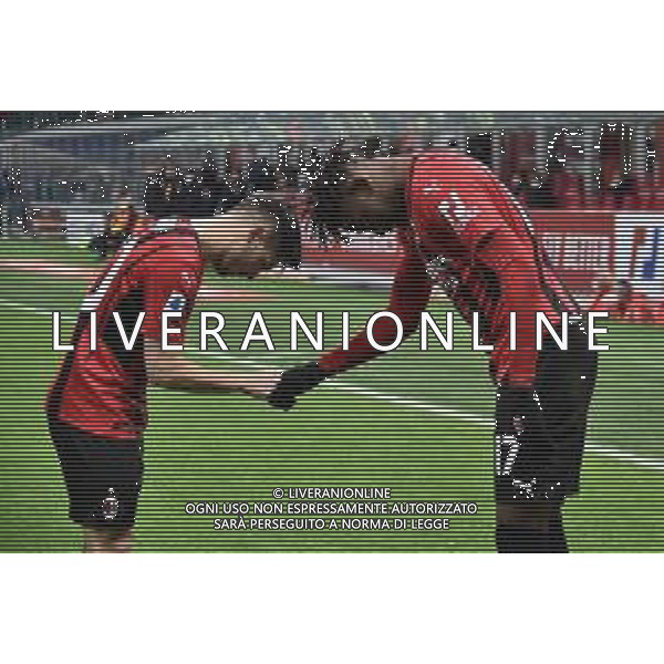 Brahim Diaz (Milan) SX e Rafael Leao (Milan) DX esultano dopo il gol dell\'1 a 0 Milan vs Spezia Campionato Serie A TIM - 22a giornata Milano 17-01-2022 Stadio Giuseppe Meazza - San Siro foto Roberto Garavaglia/ag. Aldo Liverani sas/AGENZIA ALDO LIVERANI SAS