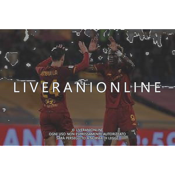 Roma vs Lecce Coppa Italia - Ottavi di finale Stadio Olimpico - Roma 20-01-2022 nella foto Esultanza Kumbulla e Abraham ©Federico Gaetano/AGENZIA ALDO LIVERANI SAS