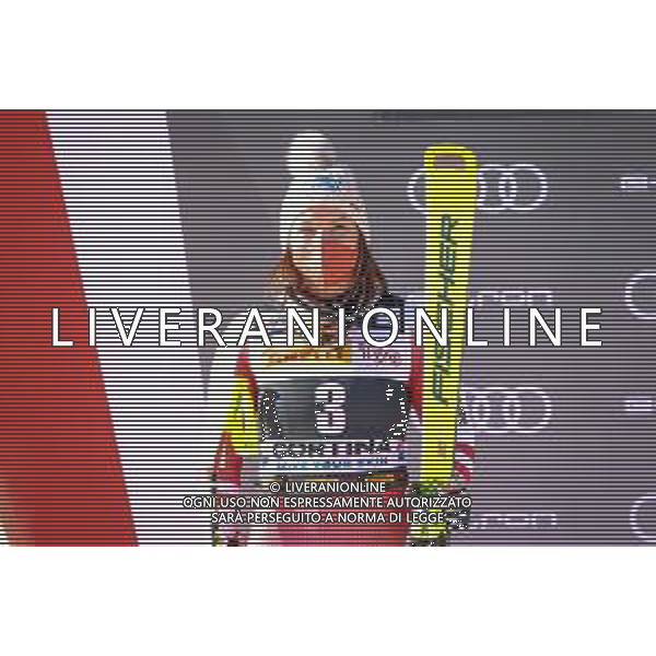 Luca Tedeschi/LMedia - 2022 FIS Ski World Cup - Women\'s Down Hill - alpine ski race January 22 2022 - Olympia slope Cortina d\'Ampezzo, Italy 2022 FIS Ski World Cup - Women\'s Down Hill Photo showing: SIEBENHOFER Ramona (AUT) celebrates after winning the second place @Luca Tedeschi/LiveMedia /AGENZIA ALDO LIVERANI SAS