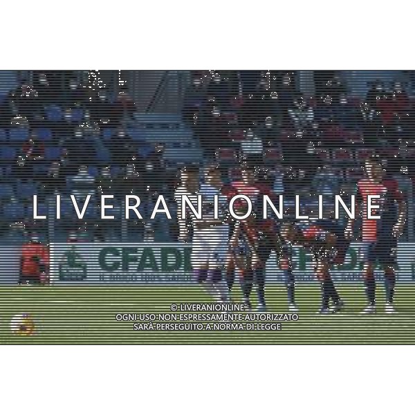 23-1-2022. Cagliari Calcio - ACF Fiorentina. 23° giornata, Serie A 2021-2022. Italia, Sardegna, Cagliari, Stadio Unipol Domus. Salvatore Moi/Aldo Liverani s.a.s. Nella foto: rigore a favore fiorentina contro cagliari tirato da Cristiano Biraghi Fiorentina - che sbaglia e viene parato da radunovic ©MOI/AGENZIA ALDO LIVERANI SAS
