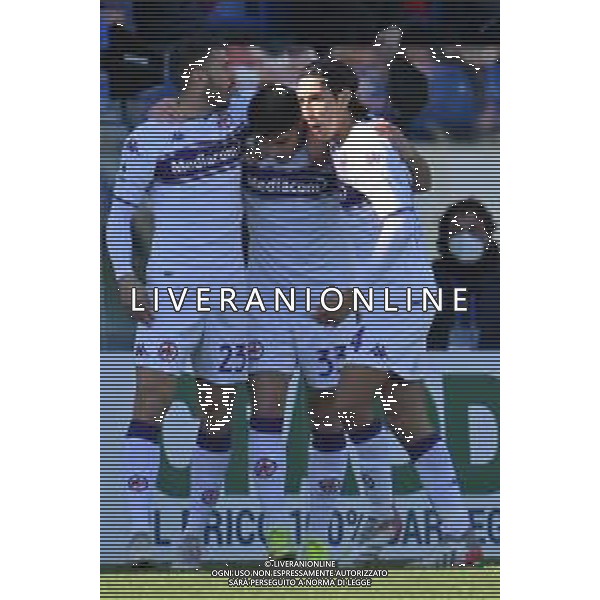 23-1-2022. Cagliari Calcio - ACF Fiorentina. 23° giornata, Serie A 2021-2022. Italia, Sardegna, Cagliari, Stadio Unipol Domus. Salvatore Moi/Aldo Liverani s.a.s. Nella foto: Gol ed esultanza Fiorentina, in trasferta contro Cagliari. Segna: Riccardo Sottil Fiorentina ©MOI/AGENZIA ALDO LIVERANI SAS