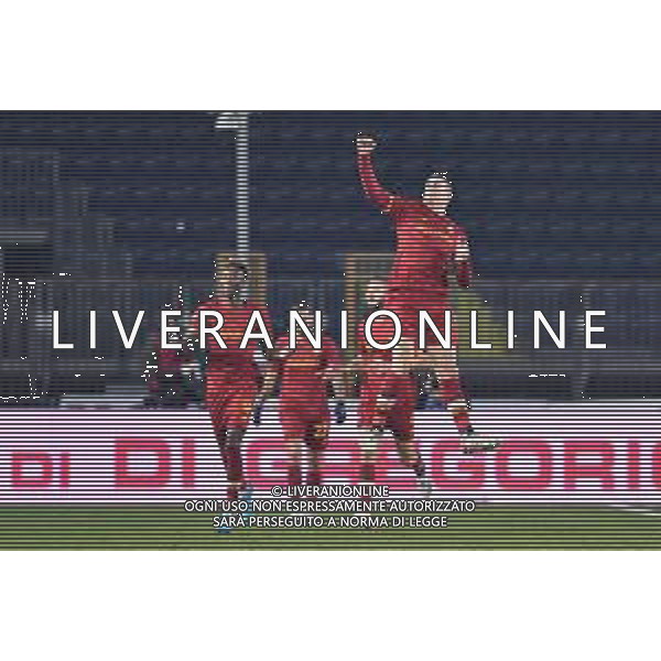 Lisa Guglielmi/LMedia - Empoli FC vs AS Roma - italian soccer Serie A match 2021/2022 January 23 2022 - Carlo Castellani stadium Empoli, Italy Empoli FC vs AS Roma Photo showing: Gianluca Mancini (Roma) celebrates after scoring a goal - esultanza dopo il gol @Lisa Guglielmi/LiveMedia /AGENZIA ALDO LIVERANI SAS