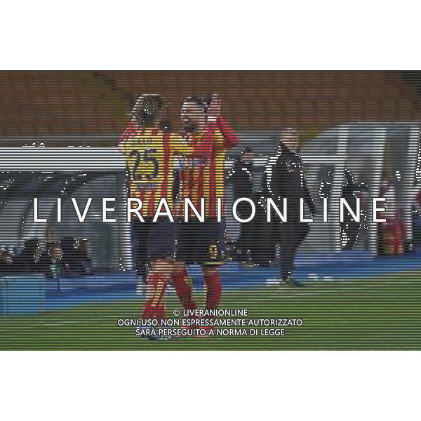 Emmanuele Mastrodonato/LMedia - US Lecce vs US Cremonese - Italian soccer Serie B match 2021/2022 January 23 2022 - Stadio Via del Mare Lecce, Italy US Lecce vs US Cremonese Photo showing: Antonino Gallo (US Lecce) and Massimo Coda (US Lecce) celebrates after scoring a goal of 1-0 @Emmanuele Mastrodonato/LiveMedia /AGENZIA ALDO LIVERANI SAS