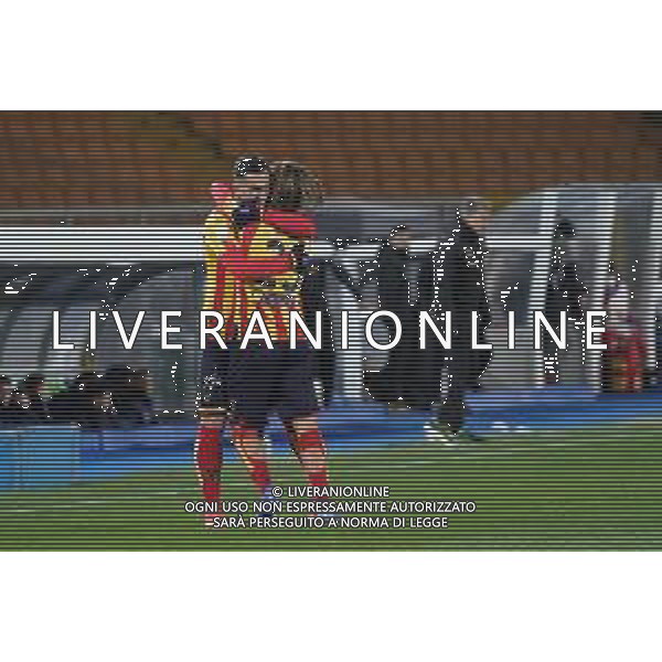 Emmanuele Mastrodonato/LMedia - US Lecce vs US Cremonese - Italian soccer Serie B match 2021/2022 January 23 2022 - Stadio Via del Mare Lecce, Italy US Lecce vs US Cremonese Photo showing: Antonino Gallo (US Lecce) and Massimo Coda (US Lecce) celebrates after scoring a goal of 1-0 @Emmanuele Mastrodonato/LiveMedia /AGENZIA ALDO LIVERANI SAS