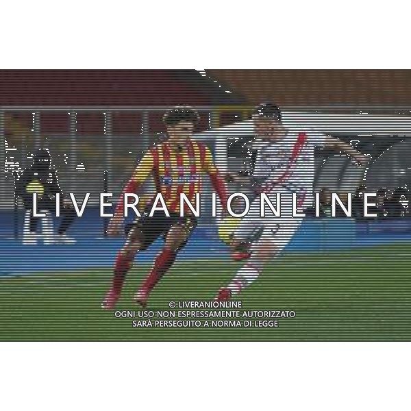 Emmanuele Mastrodonato/LMedia - US Lecce vs US Cremonese - Italian soccer Serie B match 2021/2022 January 23 2022 - Stadio Via del Mare Lecce, Italy US Lecce vs US Cremonese Photo showing: Valentin Gendrey (US Lecce) and EMANUELE VALERI (US Cremonese) @Emmanuele Mastrodonato/LiveMedia /AGENZIA ALDO LIVERANI SAS