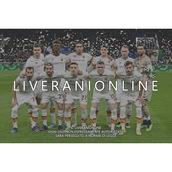 la formazione della Roma, in piedi da SX Gianluca Mancini, Tammy Abraham, Chris Smalling, Roger Ibanez, Rick Karsdorp e Rui Patricio; in basso da SX Henrikh Mkhitaryan, Sergio Oliveira, Nicolo\' Zaniolo, Jordan Veretout e Matias Vina Inter vs Roma Coppa Italia Frecciarossa - quarti di finale Milano 08-02-2022 Stadio Giuseppe Meazza - San Siro foto Roberto Garavaglia/ag. Aldo Liverani sas /AGENZIA ALDO LIVERANI SAS
