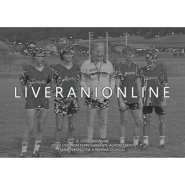 1983 ALLENAMENTO ROMA CALCIO RITIRO ESTIVO NELLA FOTO MICHELE NAPPI-CLAUDIO VALIGI -NILS LIEDHOLM-ALDO MALDERA E MAURIZIO IORIO AG ALDO LIVERANI SAS
