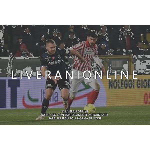 Gabriele Masotti/LMedia - AC Pisa vs LR Vicenza - Italian soccer Serie B match 2021/2022 February 15 2022 - Arena Garibaldi Pisa, Italy AC Pisa vs LR Vicenza Photo showing: George Puscas (Pisa) hampered by Riccardo Brosco (Vicenza) @Gabriele Masotti/LiveMedia /AGENZIA ALDO LIVERANI SAS