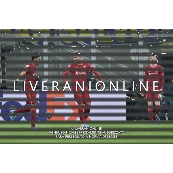esultanza Liverpool dopo il gol dell\'1 a 0 Roberto Firmino Inter vs Liverpool UEFA Champions League ottavi di finale - gara di andata Milano 16-02-2022 Stadio Giuseppe Meazza - San Siro foto Roberto Garavaglia/ag. Aldo Liverani sas /AGENZIA ALDO LIVERANI SAS