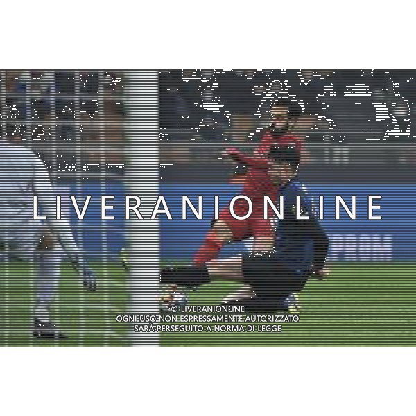 Mohamed Salah (Liverpool) SX e Alessandro Bastoni (Inter) DX Inter vs Liverpool UEFA Champions League ottavi di finale - gara di andata Milano 16-02-2022 Stadio Giuseppe Meazza - San Siro foto Roberto Garavaglia/ag. Aldo Liverani sas /AGENZIA ALDO LIVERANI SAS