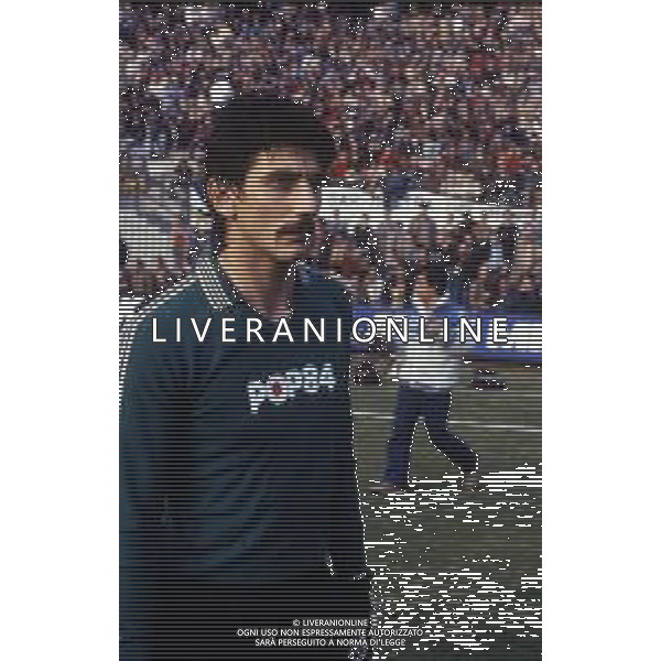 RETROSPETTIVA FABIO BRINI CALCIATORE NELLA FOTO FABIO BRINI CON LA MAGLIA DELL\'ASCOLI CALCIO NELL\'ANNO 1982 AG ALDO LIVERANI SAS