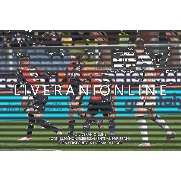 Danilo Vigo/LMedia - Genoa CFC vs Inter - FC Internazionale - italian soccer Serie A match 2021/2022 February 25 2022 - Luigi Ferraris stadium Genova, Italy Genoa CFC vs Inter - FC Internazionale Photo showing: Johan Felipe Vasquez Ibarra (Genoa) - Manolo Portanova (Genoa) - Leo Skiri ostigard (Genoa) - EDIN DZEKO (Inter) @Danilo Vigo/LiveMedia /AGENZIA ALDO LIVERANI SAS