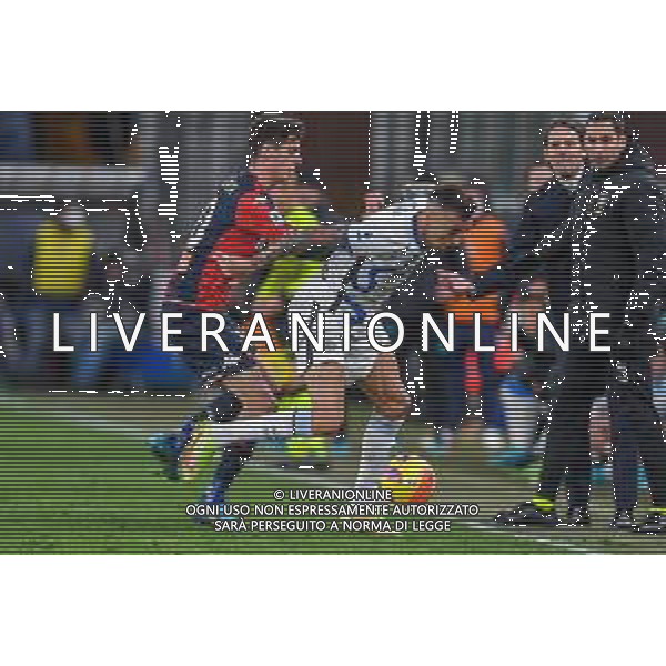 Danilo Vigo/LMedia - Genoa CFC vs Inter - FC Internazionale - italian soccer Serie A match 2021/2022 February 25 2022 - Luigi Ferraris stadium Genova, Italy Genoa CFC vs Inter - FC Internazionale Photo showing: Filippo Melegoni (Genoa) - Matias Vecino (Inter) @Danilo Vigo/LiveMedia /AGENZIA ALDO LIVERANI SAS