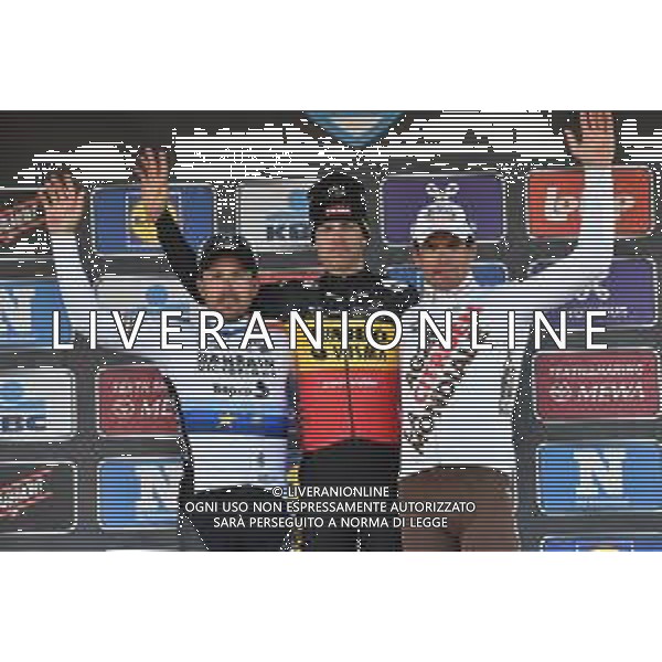 26-02-2022 Het Nieuwsblad; 2022, Jumbo - Visma; 2022, Bahrain - Victorious; 2022, Ag2r - Citroen; Van Aert, Wout; Colbrelli, Sonny; Van Avermaet, Greg; Ninove; ©SIROTTI/AGENZIA ALDO LIVERANI SAS