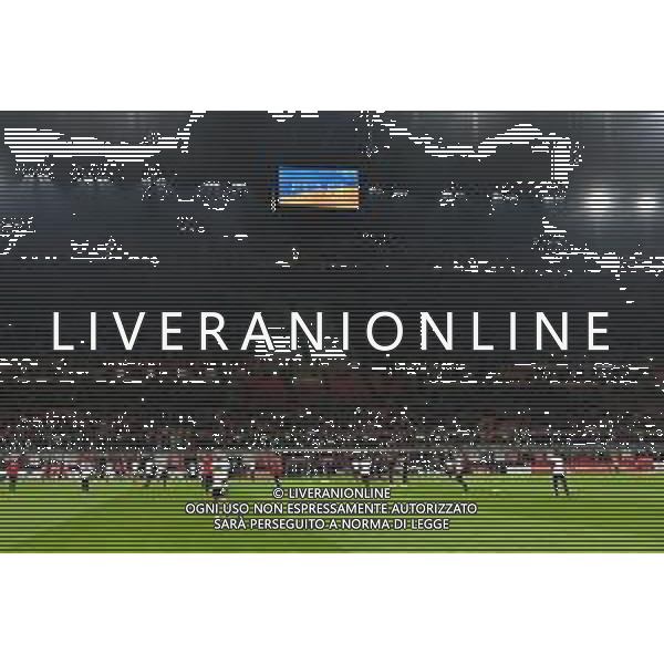 messaggio di pace a San Siro contro la guerra in ucraina Milan vs Inter Coppa Italia Frecciarossa - semifinale gara di andata Milano 01-03-2022 Stadio Giuseppe Meazza - San Siro foto Roberto Garavaglia/ag. Aldo Liverani sas /AGENZIA ALDO LIVERANI SAS
