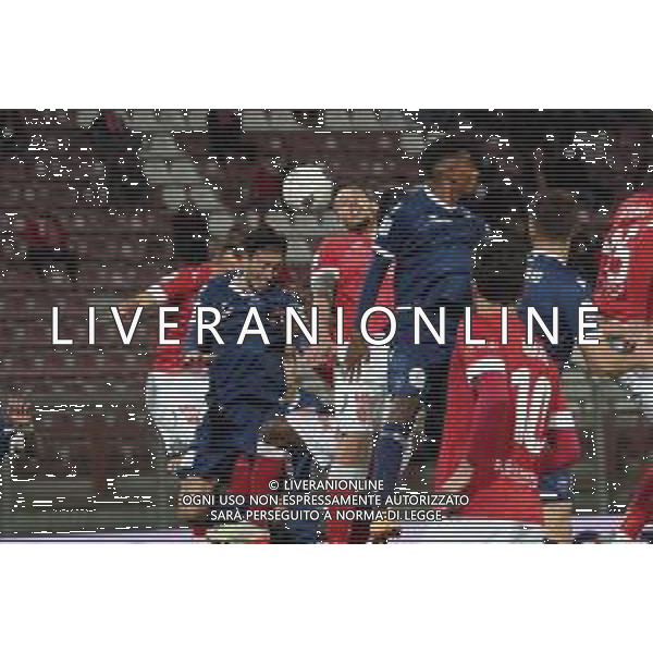 Loris Cerquiglini/LMedia - AC Perugia vs SPAL - Italian soccer Serie B match 2021/2022 March 16 2022 - Stadio Renato Curi Perugia, Italy AC Perugia vs SPAL Photo showing: gabriele angella (n.05 perugia calcio) v meccariello biagio (n.6 spal) @Loris Cerquiglini/LiveMedia /AGENZIA ALDO LIVERANI SAS