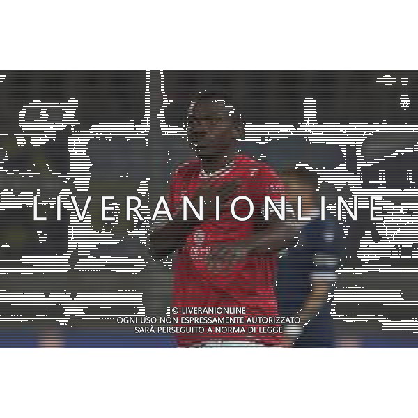 Loris Cerquiglini/LMedia - AC Perugia vs SPAL - Italian soccer Serie B match 2021/2022 March 16 2022 - Stadio Renato Curi Perugia, Italy AC Perugia vs SPAL Photo showing: kouan oulai christian ‚Äúk. oulai‚Äù (n.28 perugia calcio)&#xA; exultation1-0 @Loris Cerquiglini/LiveMedia /AGENZIA ALDO LIVERANI SAS