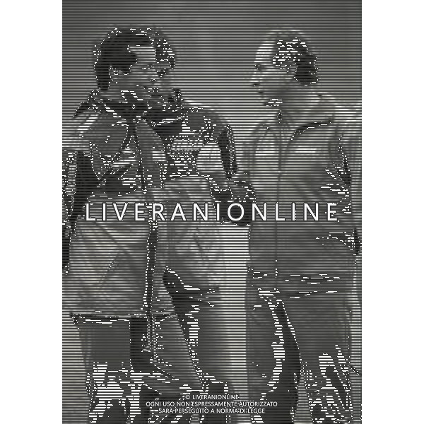 RETROSPETTIVA AZEGLIO VICINI ALLENATORE NAZIONALE ITALIA CALCIO NELLA FOTO AZEGLIO VICINI NELL\'ANNO 1987 CON GIUSEPPE DOSSENA AG ALDO LIVERANI SAS 