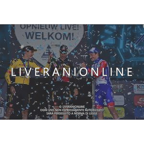 25-03-2022 E3 Harelbeke; 2022, Jumbo - Visma; 2022, Groupama - Fdj; Van Aert, Wout; Laporte, Christophe; Kung, Stefan; Harelbeke; ©SIROTTI/AGENZIA ALDO LIVERANI SAS