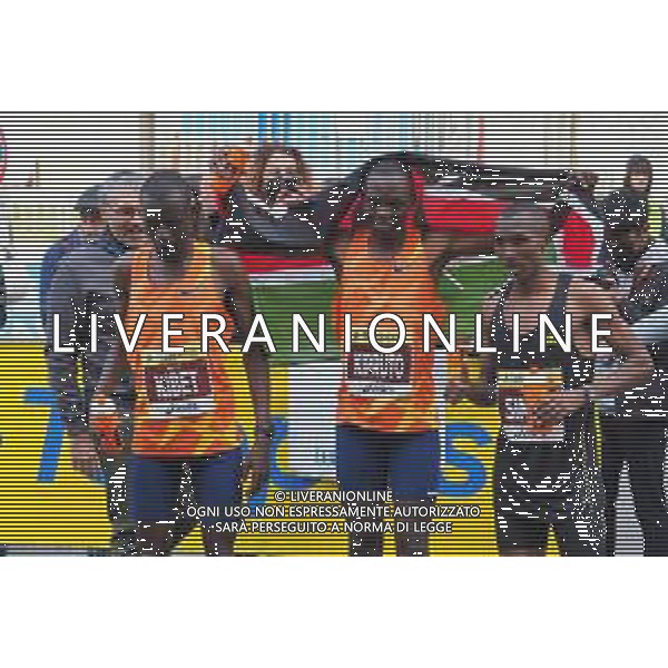 Savino Paolella/LMedia - Milano Marathon 2022 - Marathon April 03 2022 - Milano Milano, Italy Milano Marathon 2022 Photo showing: Kibet, Kipruto and Simbo, first 3 arrived at the Milano Marathon 2022 @Savino Paolella/LiveMedia AG ALDO LIVERANI SAS