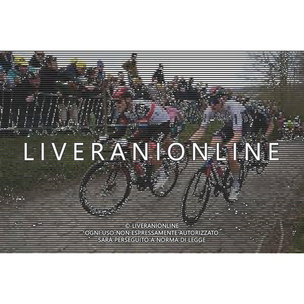03-04-2022 Tour Des Flandres; 2022, Uae Emirates; 2022, Bahrain - Victorious; Trentin, Matteo; Mohoric, Matej; Koppenberg; ©SIROTTI/AGENZIA ALDO LIVERANI SAS