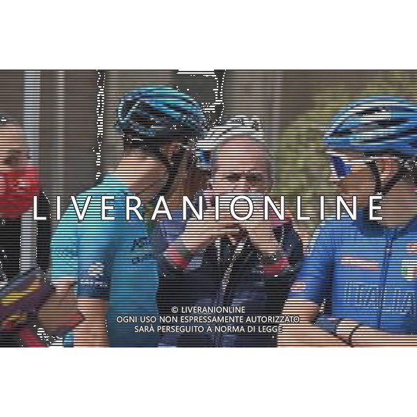 13-04-2022 Giro Di Sicilia; Tappa 02 Palma Di Montechiaro - Caltanissetta; 2022, Astana - Qazaqstan; Nibali, Vincenzo; Vegni, Mauro; Palma Di Montechiaro; ©SIROTTI/AGENZIA ALDO LIVERANI SAS