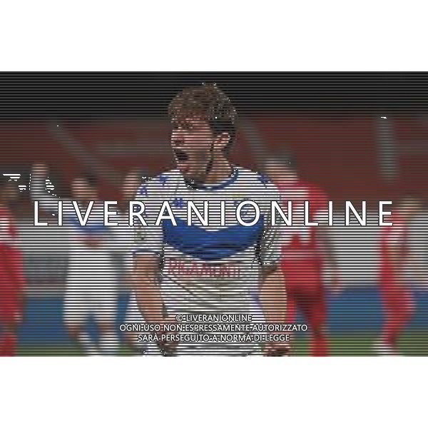 © TVRG Matteo Tramoni (Brescia) esulta dopo il gol dell\'1 a 1 segnato da Dimitri Bisoli (Brescia) Monza vs Brescia Campionato Serie BKT - 35a giornata Monza 18-04-2022 U-Power Stadium foto Roberto Garavaglia/ag. Aldo Liverani sas/AGENZIA ALDO LIVERANI SAS