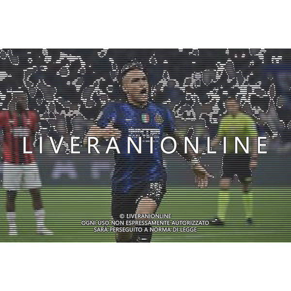 Lautaro Martinez (Inter) esulta dopo il gol dell\'1 a 0 Inter vs Milan Coppa Italia Frecciarossa - semifinale gara di ritorno Milano 19-04-2022 Stadio Giuseppe Meazza - San Siro foto Roberto Garavaglia/ag. Aldo Liverani sas /AGENZIA ALDO LIVERANI SAS