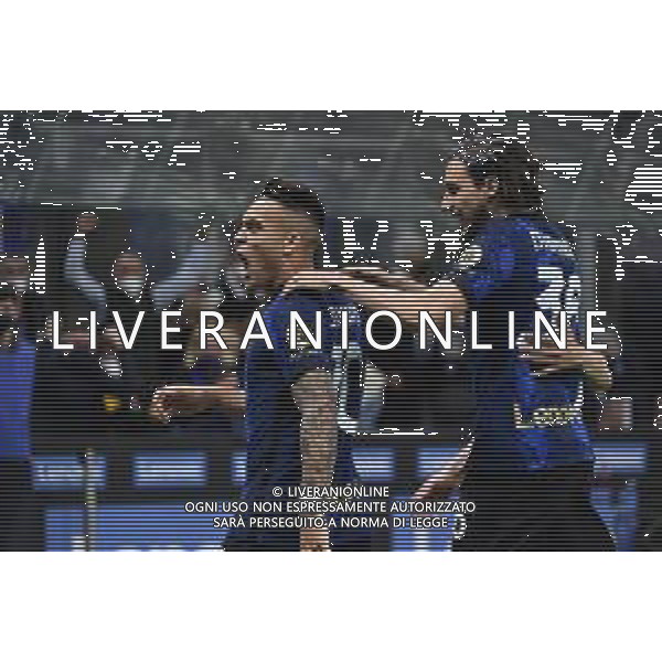 Lautaro Martinez (Inter) esulta dopo il gol dell\'1 a 0 con Matteo Darmian Inter vs Milan Coppa Italia Frecciarossa - semifinale gara di ritorno Milano 19-04-2022 Stadio Giuseppe Meazza - San Siro foto Roberto Garavaglia/ag. Aldo Liverani sas /AGENZIA ALDO LIVERANI SAS