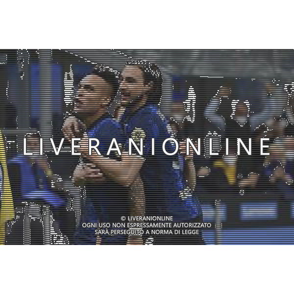 Lautaro Martinez (Inter) esulta dopo il gol dell\'1 a 0 con Matteo Darmian Inter vs Milan Coppa Italia Frecciarossa - semifinale gara di ritorno Milano 19-04-2022 Stadio Giuseppe Meazza - San Siro foto Roberto Garavaglia/ag. Aldo Liverani sas /AGENZIA ALDO LIVERANI SAS