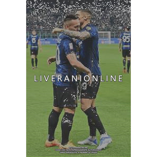 Lautaro Martinez (Inter) SX e Joaquin Correa (Inter) DX esultano dopo il gol dell\'1 a 0 Inter vs Milan Coppa Italia Frecciarossa - semifinale gara di ritorno Milano 19-04-2022 Stadio Giuseppe Meazza - San Siro foto Roberto Garavaglia/ag. Aldo Liverani sas /AGENZIA ALDO LIVERANI SAS