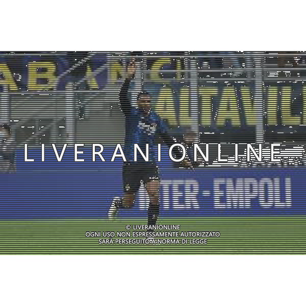 Denzel Dumfries (Inter) esulta dopo il gol dell\'1 a 0 Inter vs Roma Campionato Serie A TIM - 34a giornata Milano 23-04-2022 Stadio Giuseppe Meazza - San Siro foto Roberto Garavaglia/ag. Aldo Liverani sas/AG ALDO LIVERANI SAS