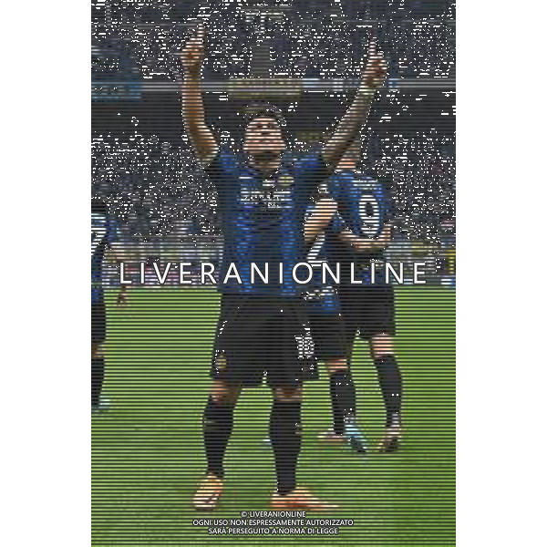 Lautaro Martinez (Inter) esulta dopo il gol del 3 a 0 Inter vs Roma Campionato Serie A TIM - 34a giornata Milano 23-04-2022 Stadio Giuseppe Meazza - San Siro foto Roberto Garavaglia/ag. Aldo Liverani sas
