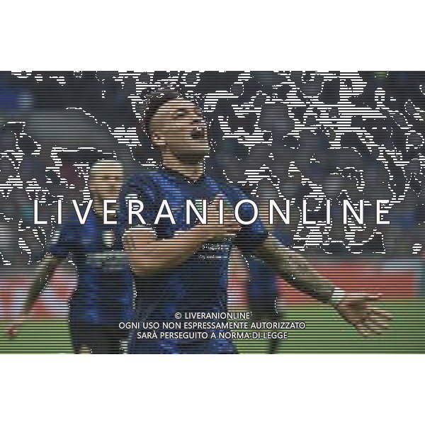 Lautaro Martinez (Inter) esulta dopo il gol del 3 a 0 Inter vs Roma Campionato Serie A TIM - 34a giornata Milano 23-04-2022 Stadio Giuseppe Meazza - San Siro foto Roberto Garavaglia/ag. Aldo Liverani sas