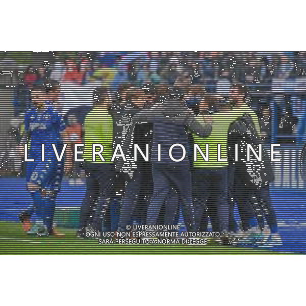 Fabio Fagiolini/LMedia - Empoli FC vs SSC Napoli - italian soccer Serie A match 2021/2022 April 24 2022 - Carlo Castellani stadium Empoli, Italy Empoli FC vs SSC Napoli Photo showing: Andrea Pinamonti (Empoli) celebrates with teammates after scoring the 3-2 goal @Fabio Fagiolini/LiveMedia ag aldo liverani sas