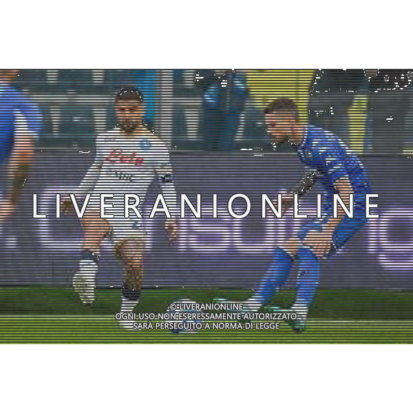 Fabio Fagiolini/LMedia - Empoli FC vs SSC Napoli - italian soccer Serie A match 2021/2022 April 24 2022 - Carlo Castellani stadium Empoli, Italy Empoli FC vs SSC Napoli Photo showing: Lorenzo Insigne (Napoli) fights for the ball against Petar Stojanovic (Empoli) @Fabio Fagiolini/LiveMedia ag aldo liverani sas