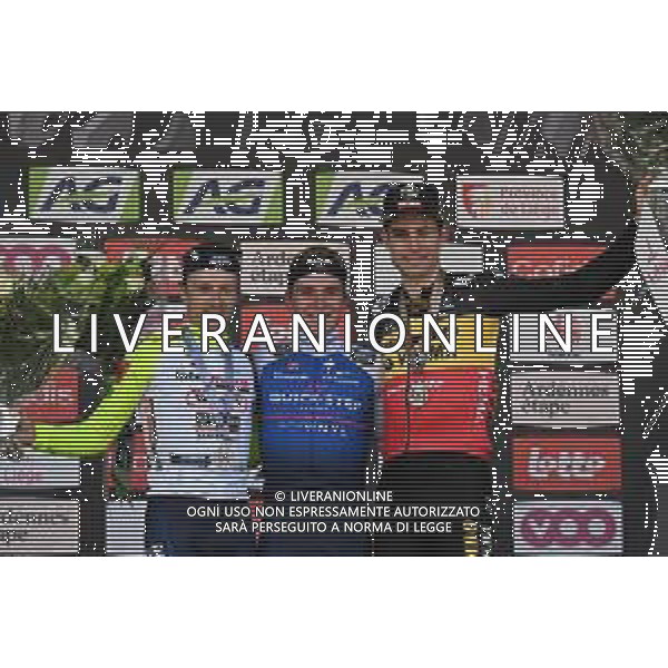 24-04-2022 Liege - Bastogne - Liege; 2022, Quick Step - Alpha Vinyl; 2022, Intermarche - Wanty Gobert; 2022, Jumbo - Visma; Evenepoel, Remco; Hermans, Quinten; Van Aert, Wout; Liegi; ©SIROTTI/ AGENZIA ALDO LIVERANI SAS
