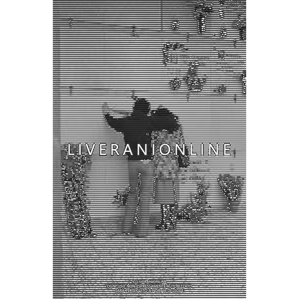 RETROSPETTIVA NINETTO DAVOLI ATTORE NELLA FOTO CON LA MOGLIE PATRIZIA E SUSANNA MADRE DI PIER PAOLO PASOLINI ALLA SUA TOMBA AL CIMITERO DI CASARSA NEL 1975 ©Archivio Giovanni Liverani/AG ALDO LIVERANI SAS