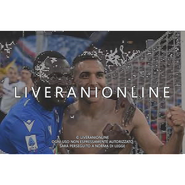 Danilo Vigo/LMedia - UC Sampdoria vs Genoa CFC - italian soccer Serie A match 2021/2022 April 30 2022 - Luigi Ferraris stadium Genova, Italy UC Sampdoria vs Genoa CFC Photo showing: Omar Colley - Abdelhamid Sabiri celebrates after scoring a match - esultanza @Danilo Vigo/LiveMedia / AGENZIA ALDO LIVERANI SAS