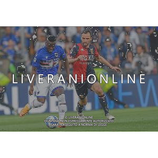 Danilo Vigo/LMedia - UC Sampdoria vs Genoa CFC - italian soccer Serie A match 2021/2022 April 30 2022 - Luigi Ferraris stadium Genova, Italy UC Sampdoria vs Genoa CFC Photo showing: Ronaldo Augusto Vieira Nan (Sampdoria) - Milan Badelj (Genoa) @Danilo Vigo/LiveMedia /AGENZIA ALDO LIVERANI SAS