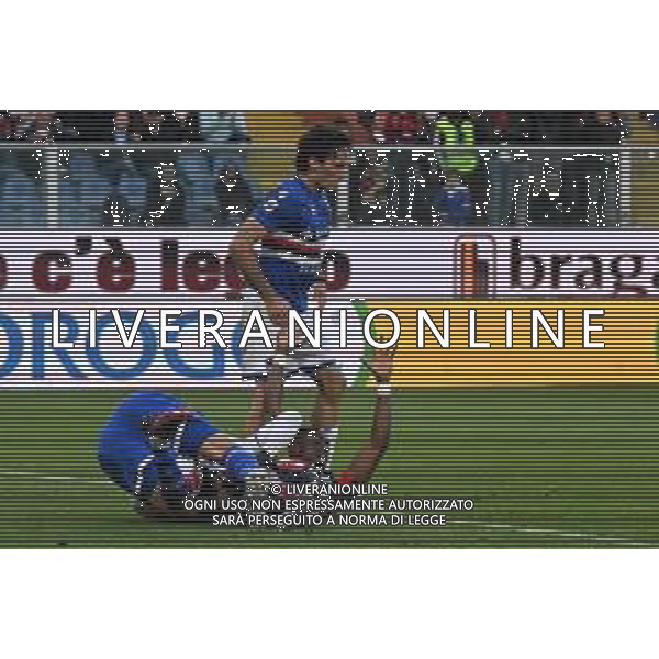 Danilo Vigo/LMedia - UC Sampdoria vs Genoa CFC - italian soccer Serie A match 2021/2022 April 30 2022 - Luigi Ferraris stadium Genova, Italy UC Sampdoria vs Genoa CFC Photo showing: Emil Mulyadi Audero (Sampdoria) - Tommaso Augello (Sampdoria) - Kelvin Kwarteng Yeboah (Genoa) @Danilo Vigo/LiveMedia /AGENZIA ALDO LIVERANI SAS