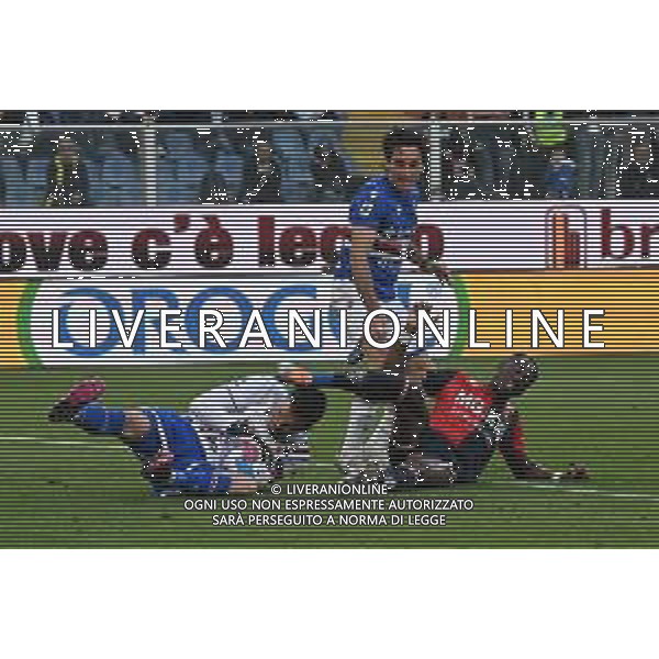 Danilo Vigo/LMedia - UC Sampdoria vs Genoa CFC - italian soccer Serie A match 2021/2022 April 30 2022 - Luigi Ferraris stadium Genova, Italy UC Sampdoria vs Genoa CFC Photo showing: Emil Mulyadi Audero (Sampdoria) - Tommaso Augello (Sampdoria) - Kelvin Kwarteng Yeboah (Genoa) @Danilo Vigo/LiveMedia /AGENZIA ALDO LIVERANI SAS