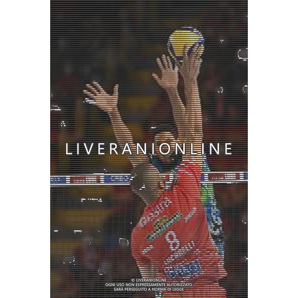 Roberto Bartomeoli/LMedia - Play Off - Cucine Lube Civitanova vs Sir Safety Conad Perugia - Volleyball Italian Serie A Men Superleague Championship 2021/2022 May 11 2022 - Eurosuole Forum Civitanova Marche, Italy Play Off - Cucine Lube Civitanova vs Sir Safety Conad Perugia Photo showing: Attack of Ricardo Lucarelli Santos De Souza #8 (Cucine Lube Civitanova) @Roberto Bartomeoli/LiveMedia / AGENZIA ALDO LIVERANI SAS
