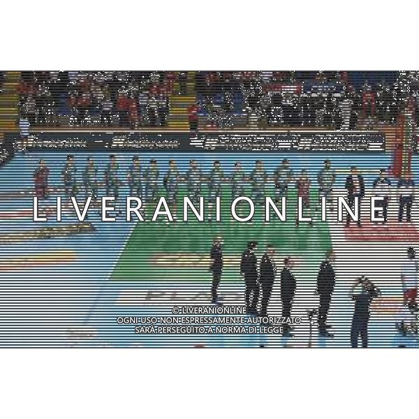 Roberto Bartomeoli/LMedia - Play Off - Cucine Lube Civitanova vs Sir Safety Conad Perugia - Volleyball Italian Serie A Men Superleague Championship 2021/2022 May 11 2022 - Eurosuole Forum Civitanova Marche, Italy Play Off - Cucine Lube Civitanova vs Sir Safety Conad Perugia Photo showing: Sir Safety Conad Perugia players take to the volleyball court @Roberto Bartomeoli/LiveMedia / AGENZIA ALDO LIVERANI SAS