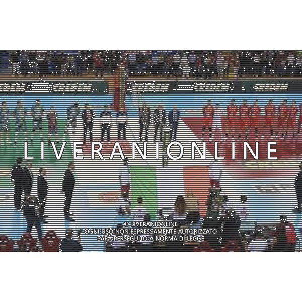 Roberto Bartomeoli/LMedia - Play Off - Cucine Lube Civitanova vs Sir Safety Conad Perugia - Volleyball Italian Serie A Men Superleague Championship 2021/2022 May 11 2022 - Eurosuole Forum Civitanova Marche, Italy Play Off - Cucine Lube Civitanova vs Sir Safety Conad Perugia Photo showing: Cucine Lube Civitanova and Sir Safety Conad Perugia players take to the volleyball court @Roberto Bartomeoli/LiveMedia / AGENZIA ALDO LIVERANI SAS