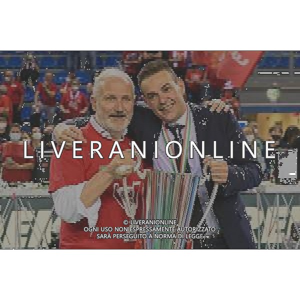 Roberto Bartomeoli/LMedia - Play Off - Cucine Lube Civitanova vs Sir Safety Conad Perugia - Volleyball Italian Serie A Men Superleague Championship 2021/2022 May 11 2022 - Eurosuole Forum Civitanova Marche, Italy Play Off - Cucine Lube Civitanova vs Sir Safety Conad Perugia Photo showing: Fabio Giulianelli (CEO of Gruppo Lube) and Gianlorenzo Blengini (Coach of Cucine Lube Civitanova) @Roberto Bartomeoli/LiveMedia / AGENZIA ALDO LIVERANI SAS